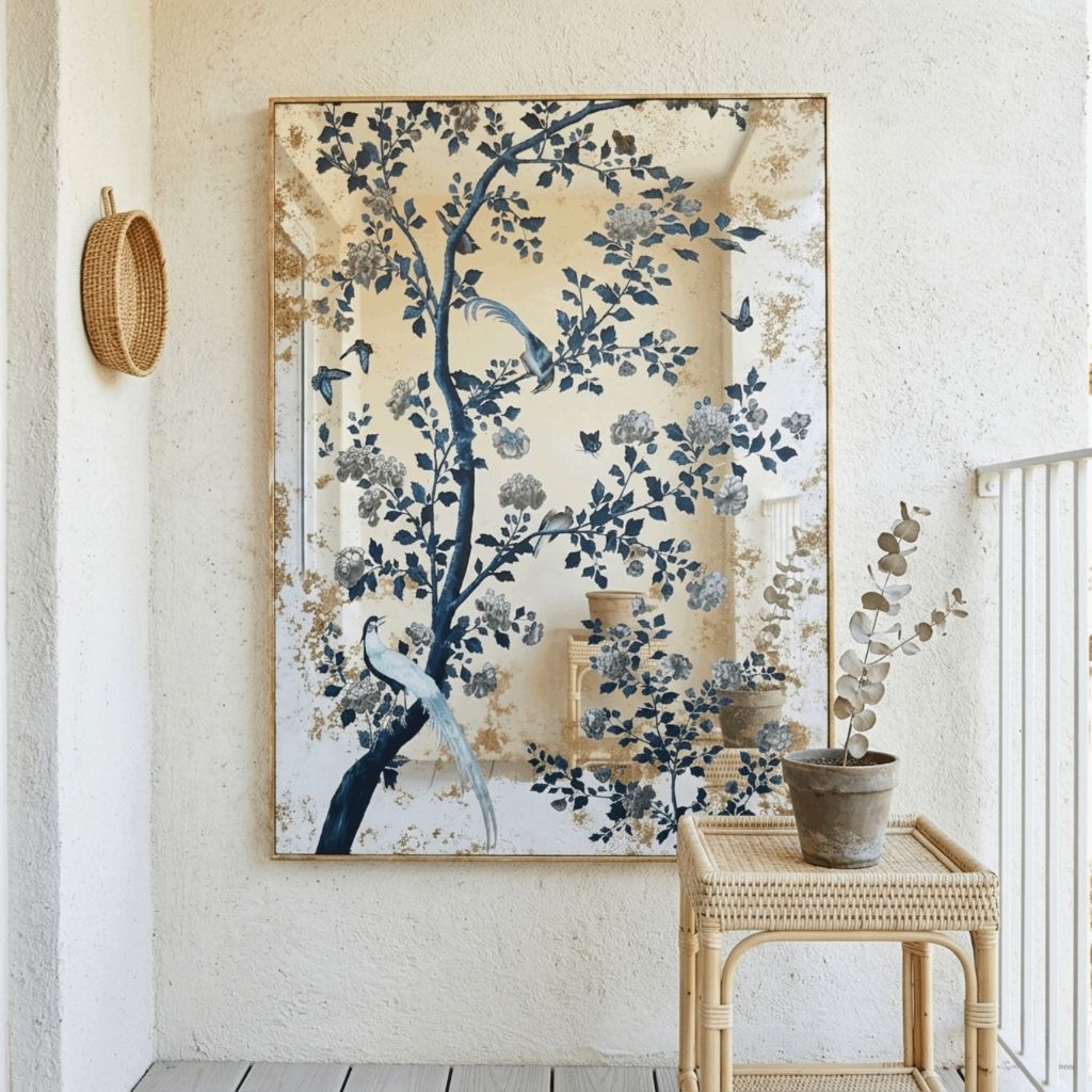 Aubade Botanical & Avian Motif Rectangular Wall Mirror
