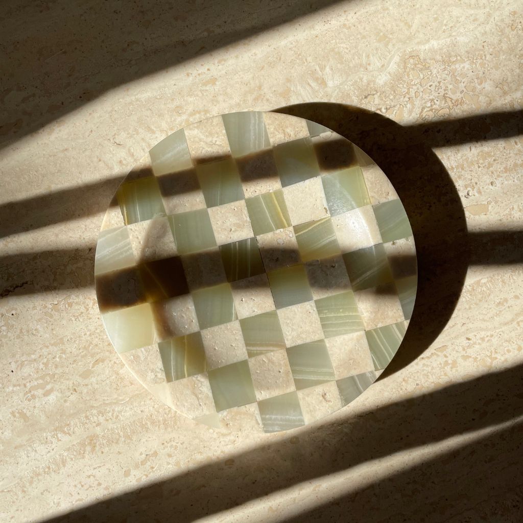Verdi Checkered Travertine & Onyx Catch All Tray