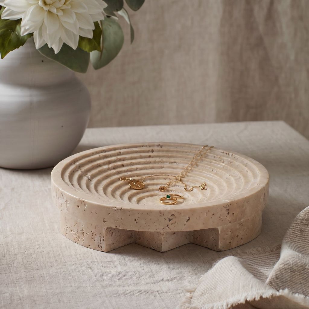 Undine Concentric Circular Travertine Tray