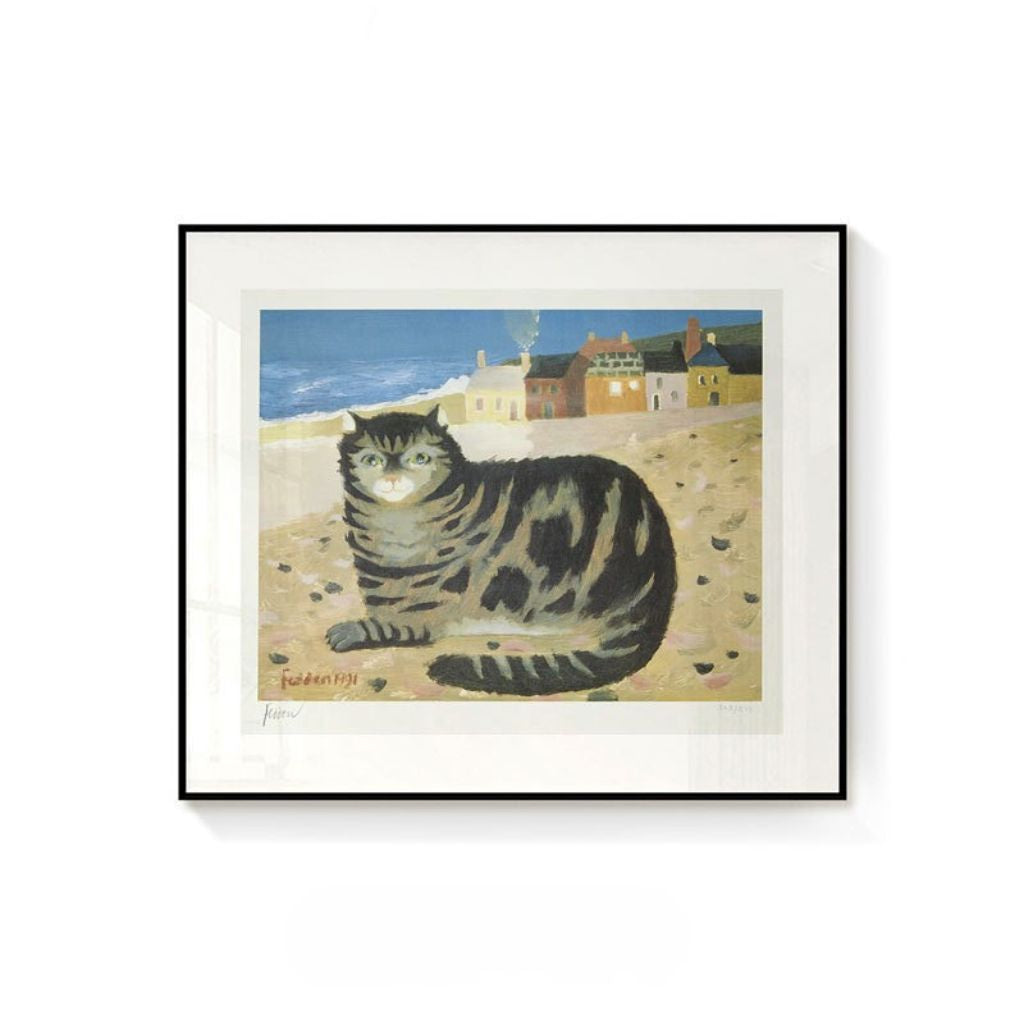 Cuadro en lienzo enmarcado Gato en la playa de Cornualles