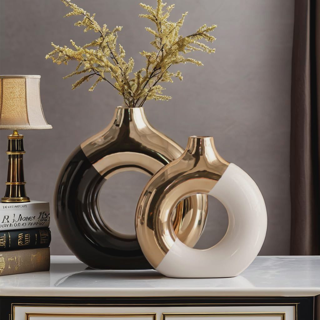 Klima Two-Tone Round Hollow Ceramic Vase