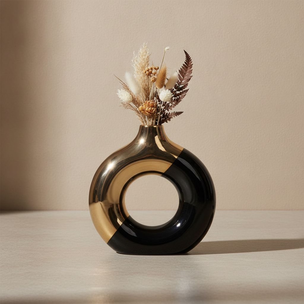 Klima Two-Tone Round Hollow Ceramic Vase صورة ثانوية