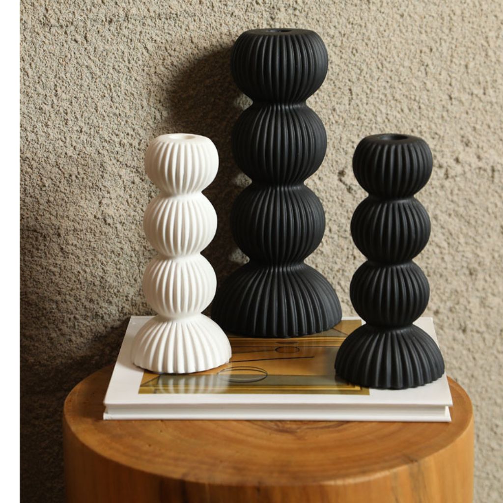 Imerovigli Ribbed Ceramic Candle Holder