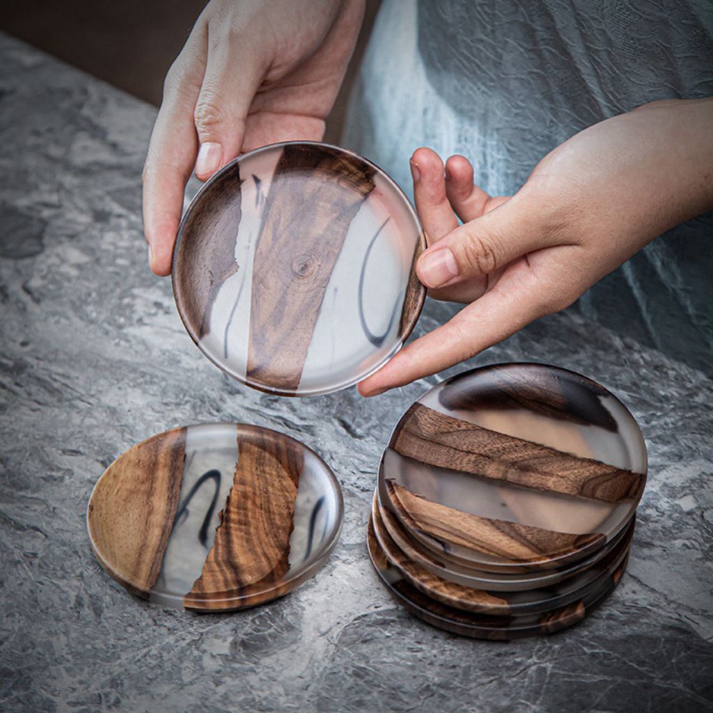 Moyun Ink-Wash Walnut Coaster Set