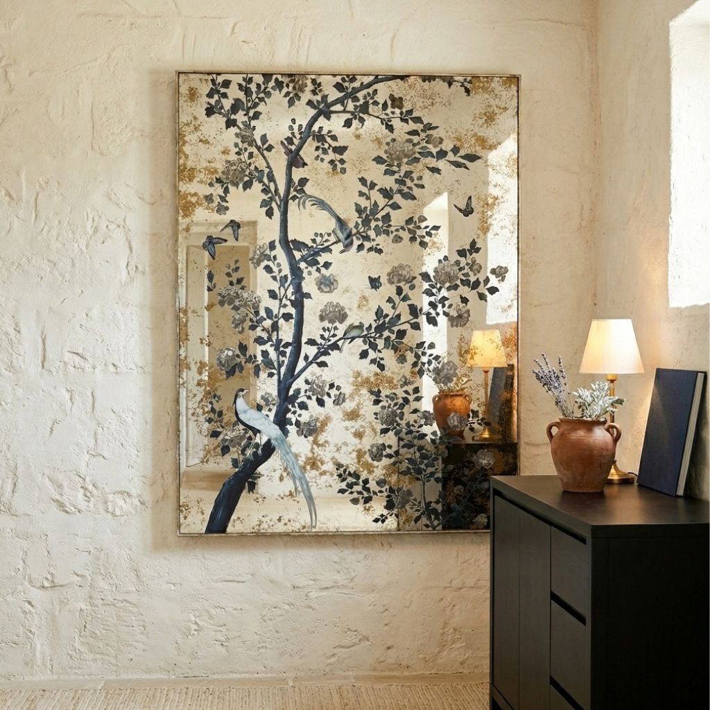 Aubade Botanical & Avian Motif Rectangular Wall Mirror