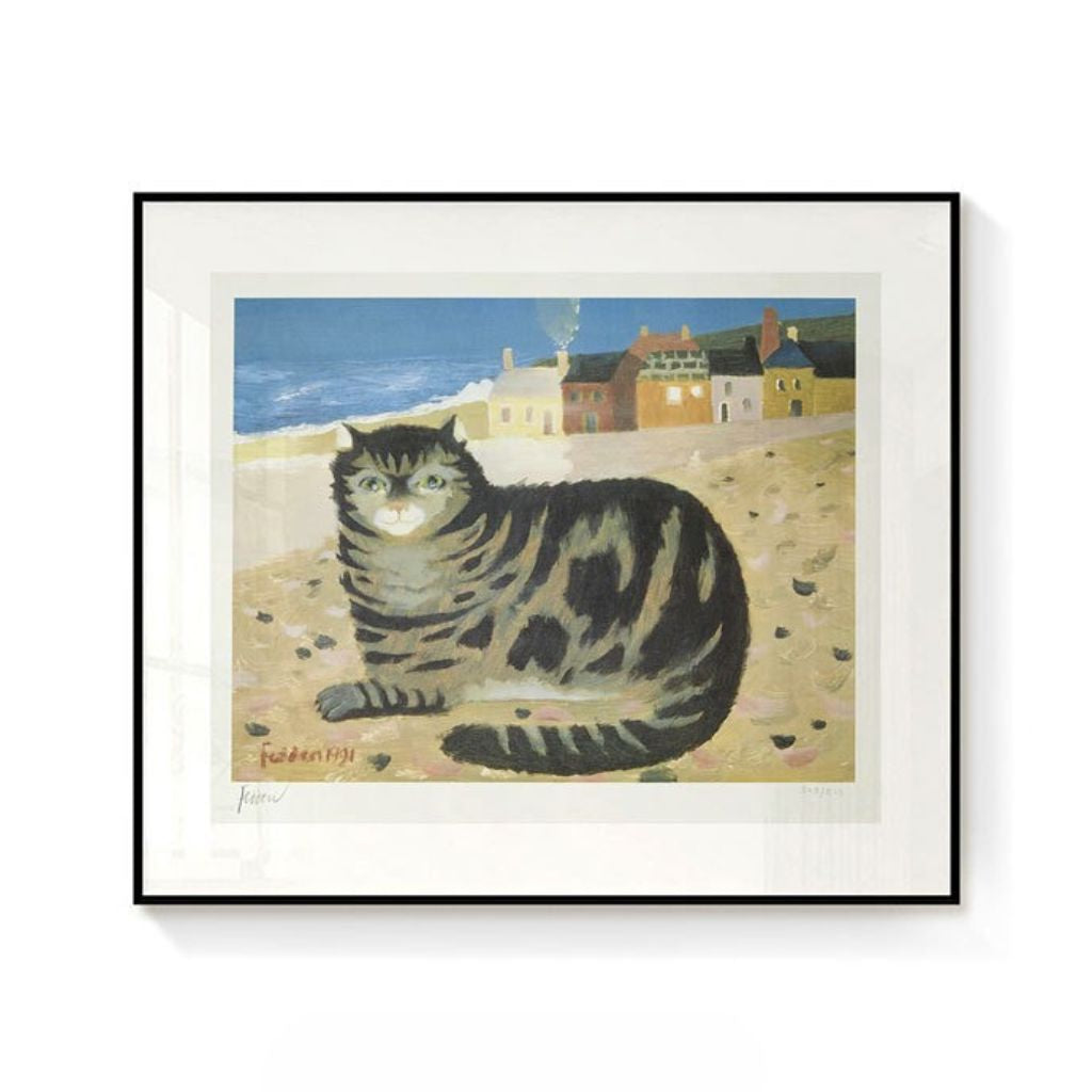 Cuadro en lienzo enmarcado Gato en la playa de Cornualles