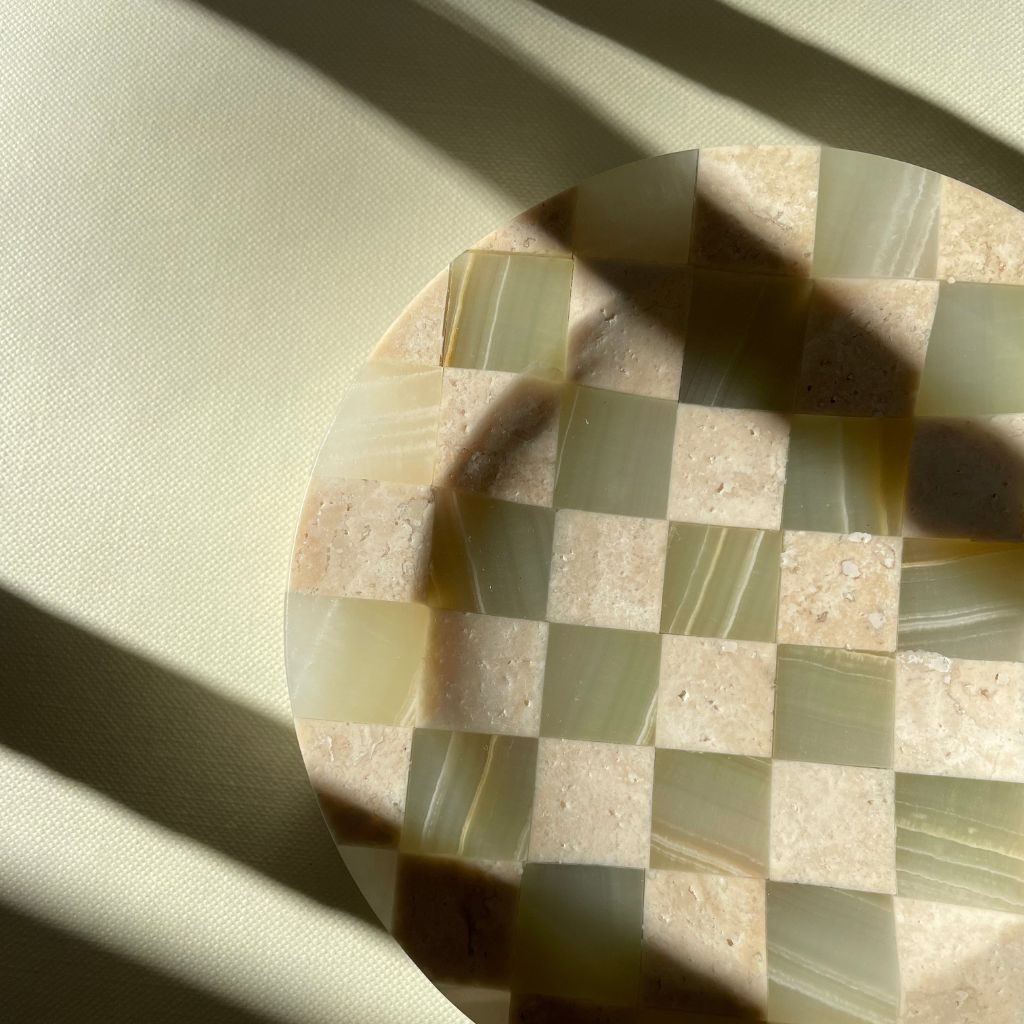 Verdi Checkered Travertine & Onyx Catch All Tray