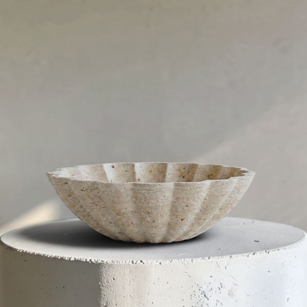 Thallo Scalloped Petals Travertine Bowl