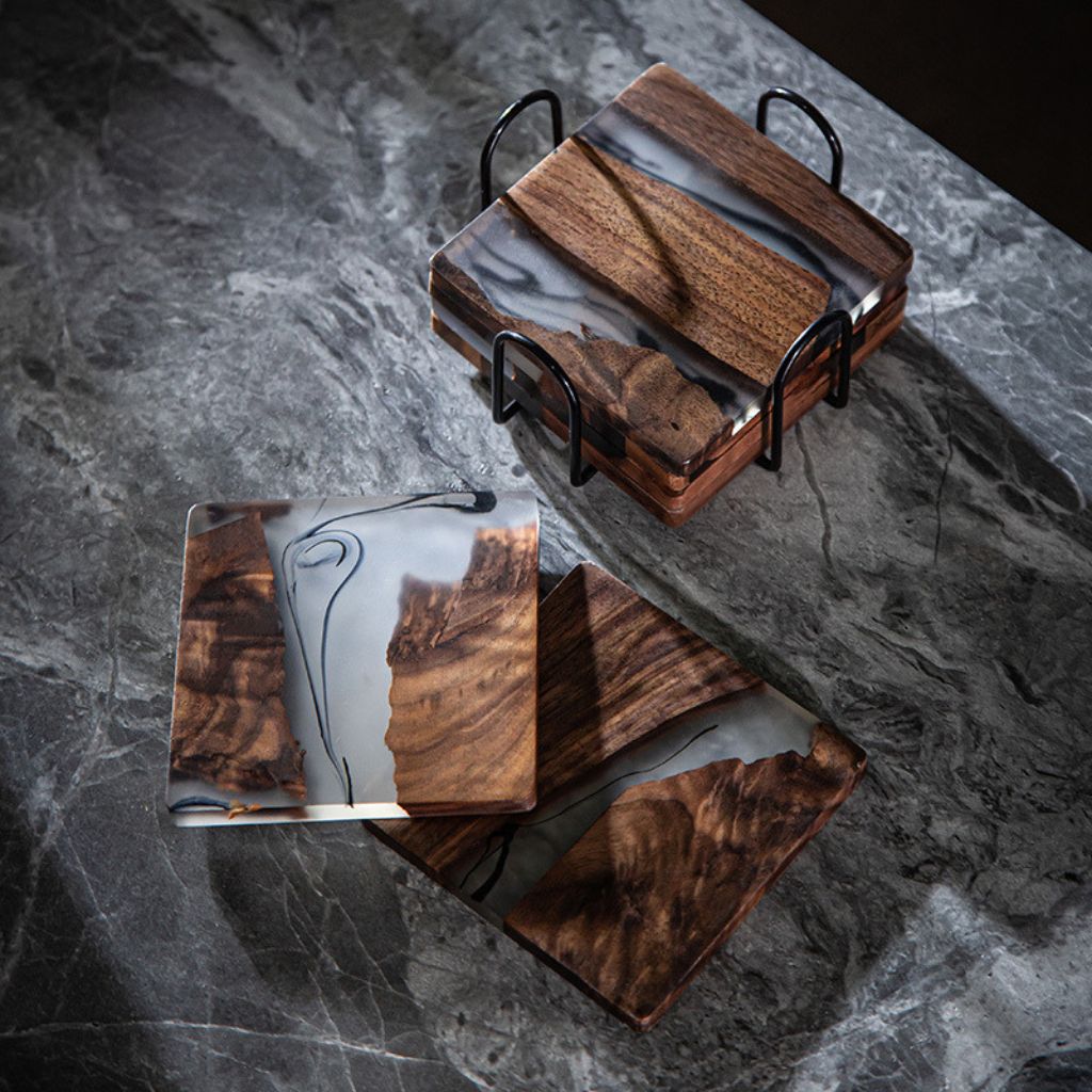 Moyun Ink-Wash Walnut Coaster Set