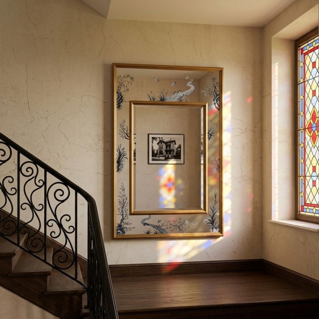 Lisière Botanical & Avian Motif Rectangular Wall Mirror