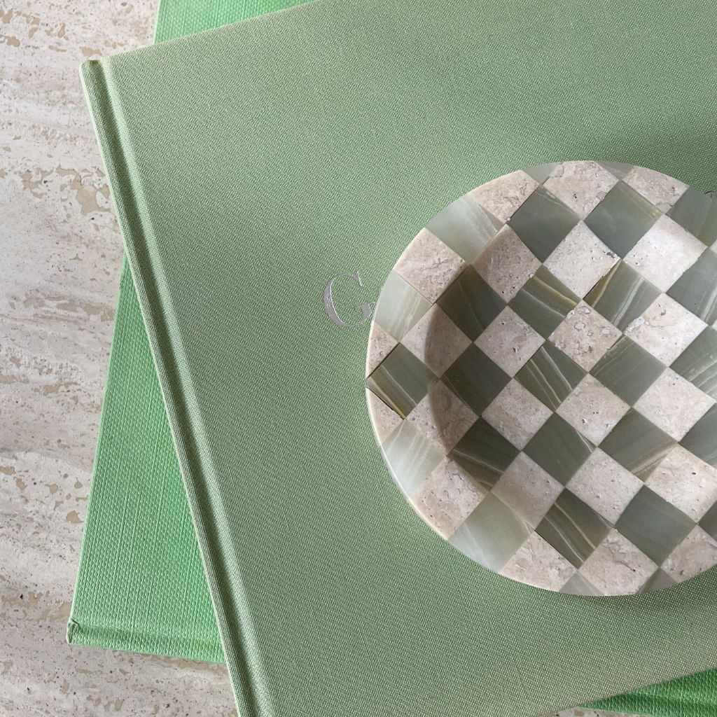 Verdi Checkered Travertine & Onyx Catch All Tray