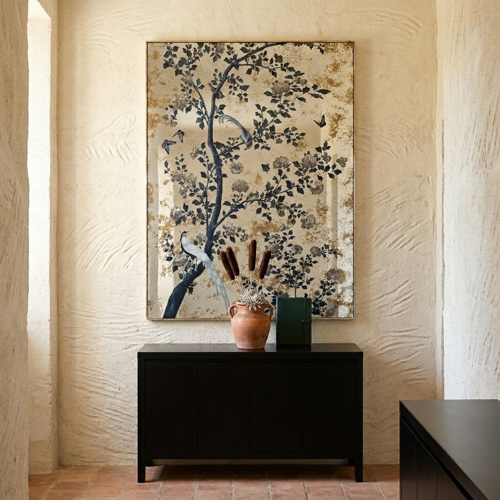 Aubade Botanical & Avian Motif Rectangular Wall Mirror