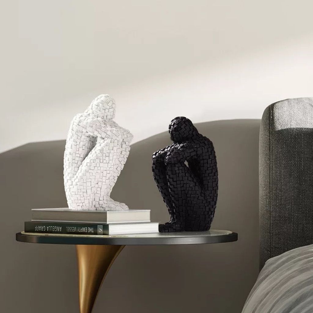 Penseur Mosaic Crouching Figure Sculpture