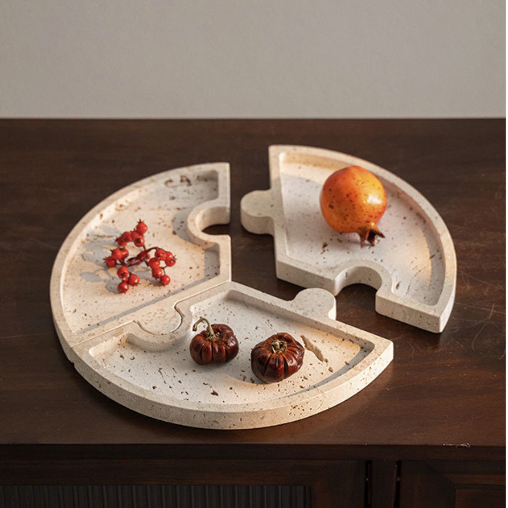 Horae Interlocking Partitioned Circular Travertine Tray