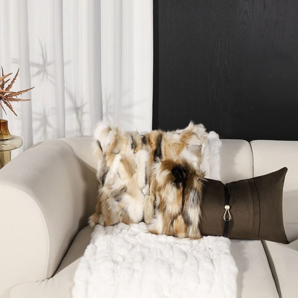 Fauve Mottled Fox Fur Throw Pillow