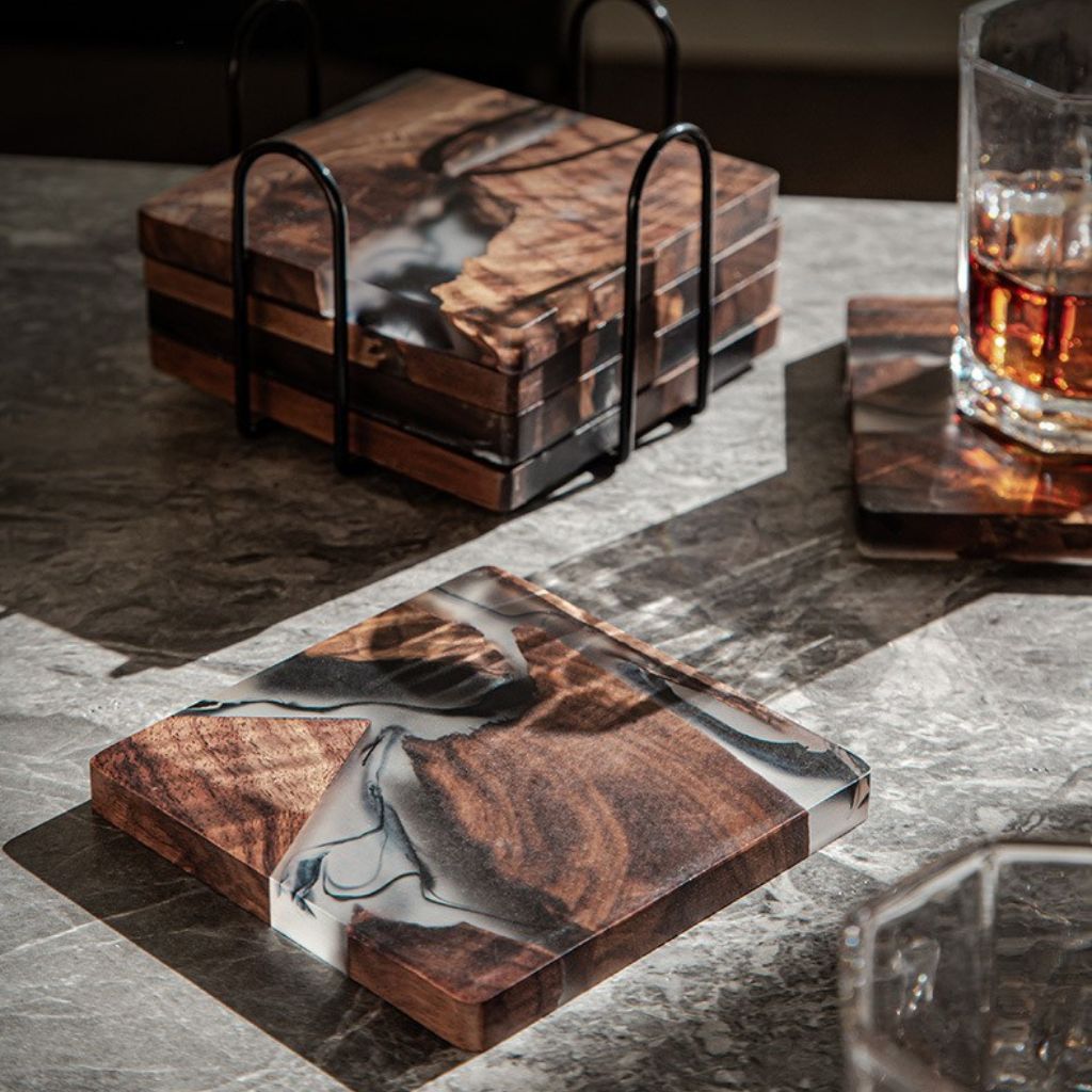 Moyun Ink-Wash Walnut Coaster Set