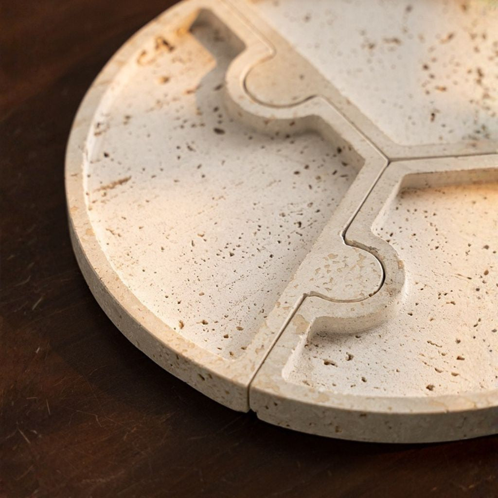 Horae Interlocking Partitioned Circular Travertine Tray