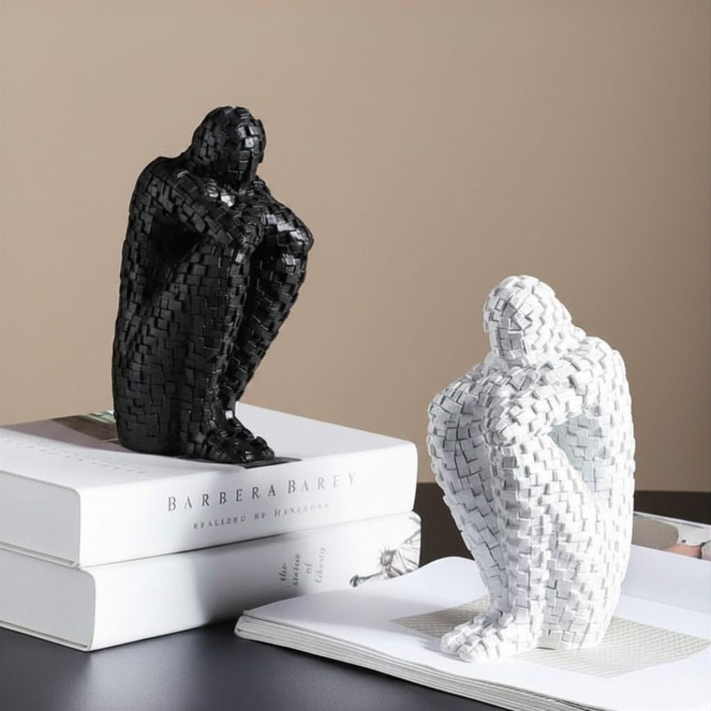 Penseur Mosaic Crouching Figure Sculpture