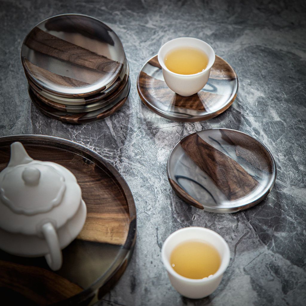 Moyun Ink-Wash Walnut Coaster Set