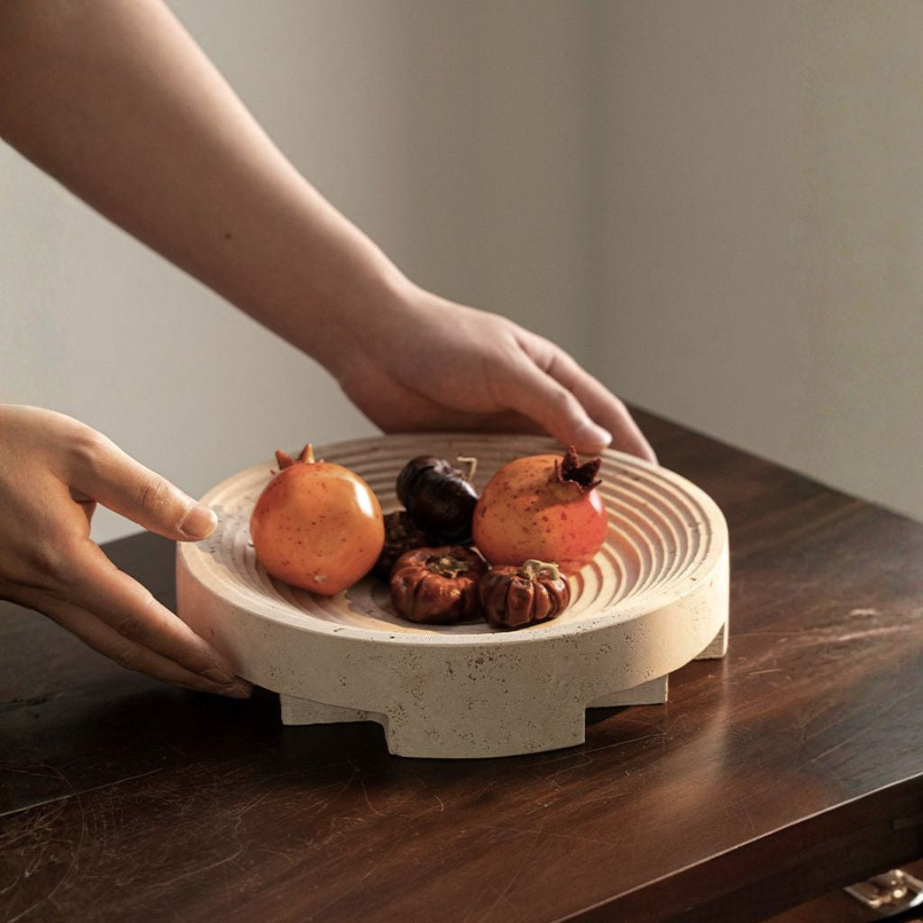 Undine Concentric Circular Travertine Tray