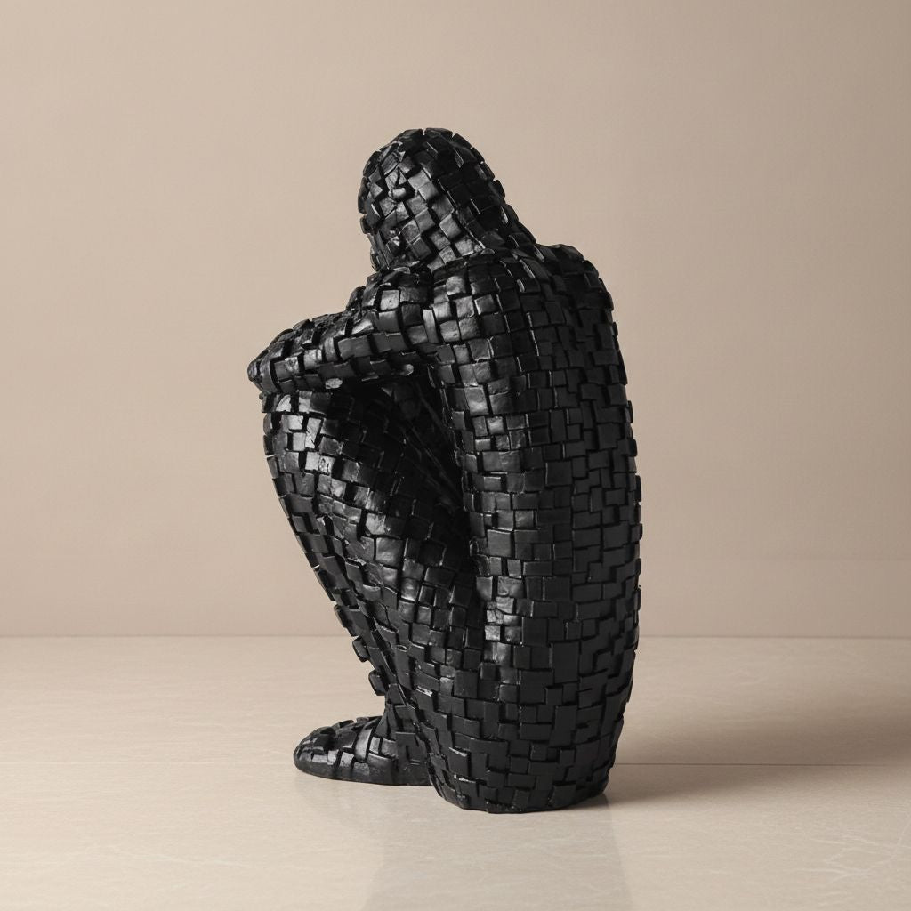 Penseur Mosaic Crouching Figure Sculpture