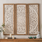 Jali Wooden Triptych Wall Panel