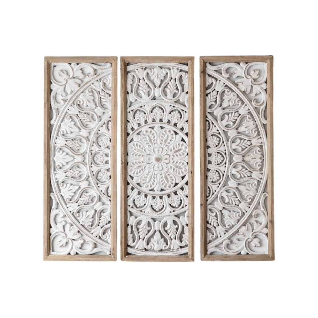 Jali Wooden Triptych Wall Panel