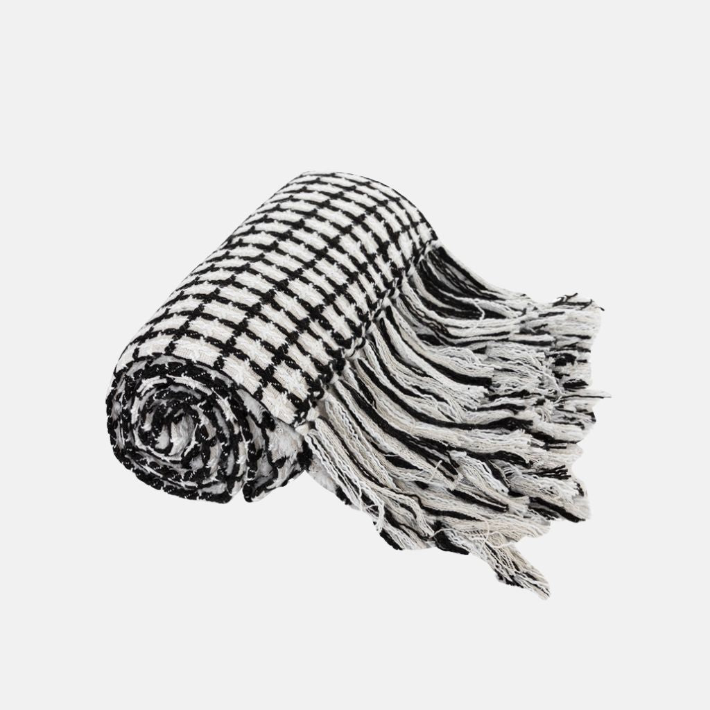 Beatrice Grid Fringe Throw Blanket