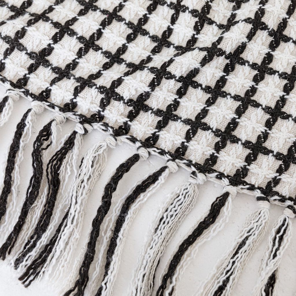 Beatrice Grid Fringe Throw Blanket