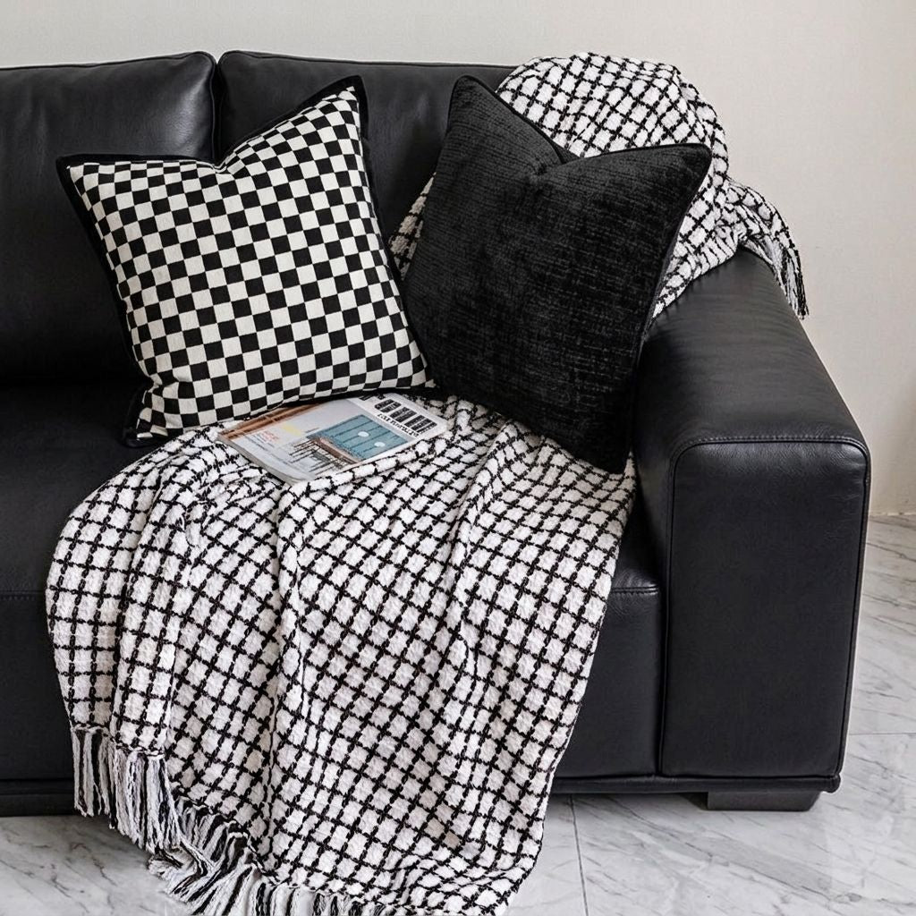 Beatrice Grid Fringe Throw Blanket