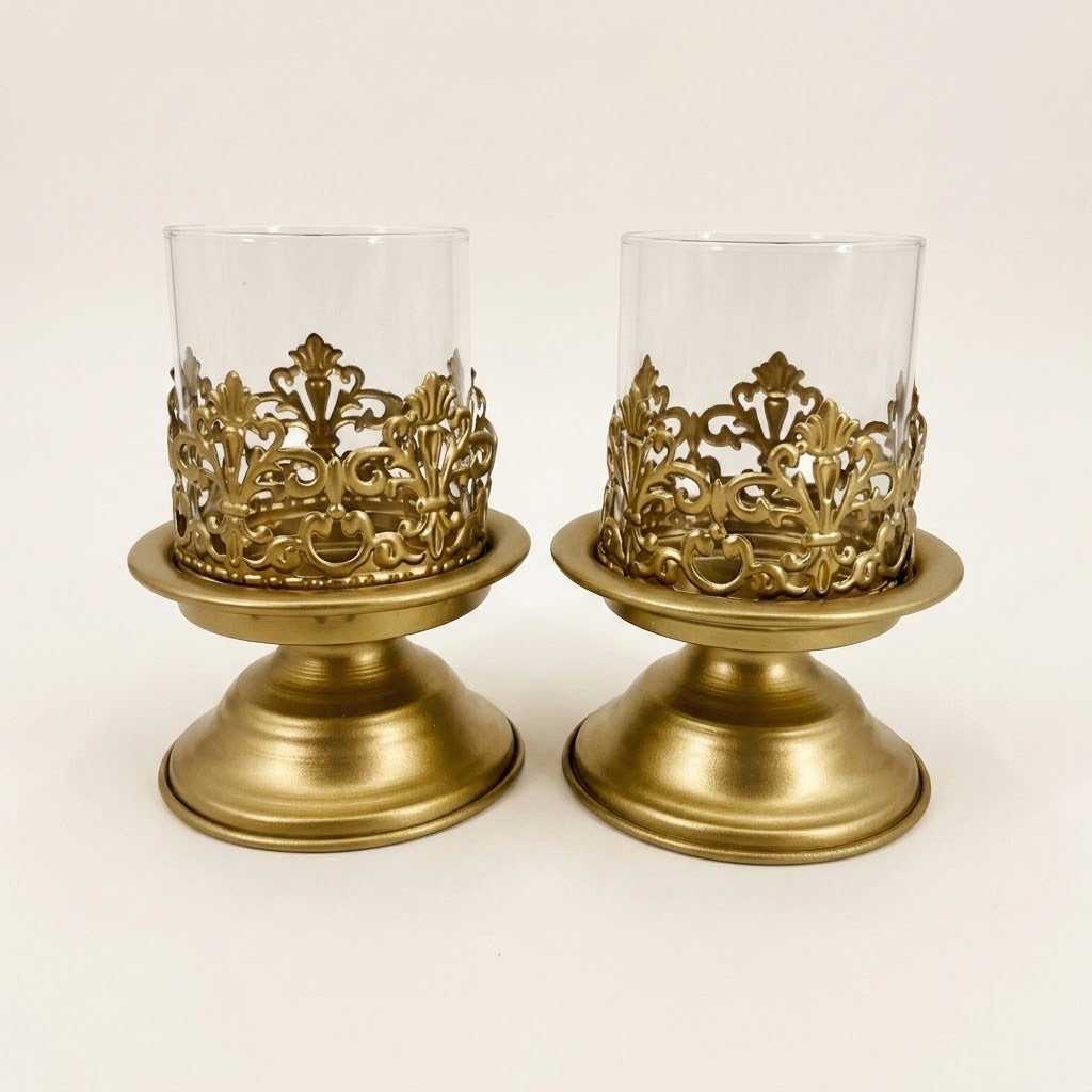 Anouk Pedestal Hurricane Candle Holder Set الصورة الرئيسية