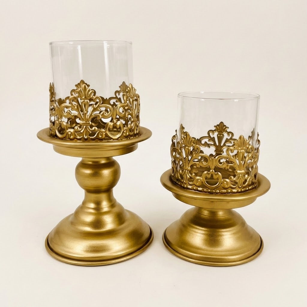 Anouk Pedestal Hurricane Candle Holder Set