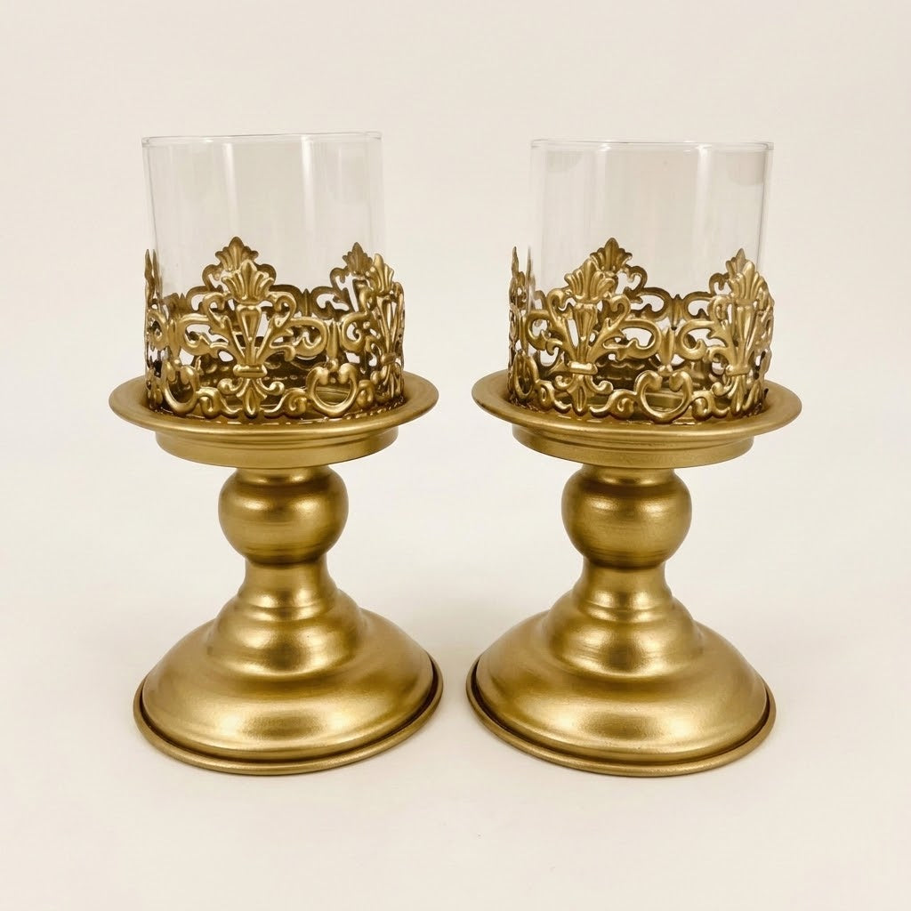Anouk Pedestal Hurricane Candle Holder Set