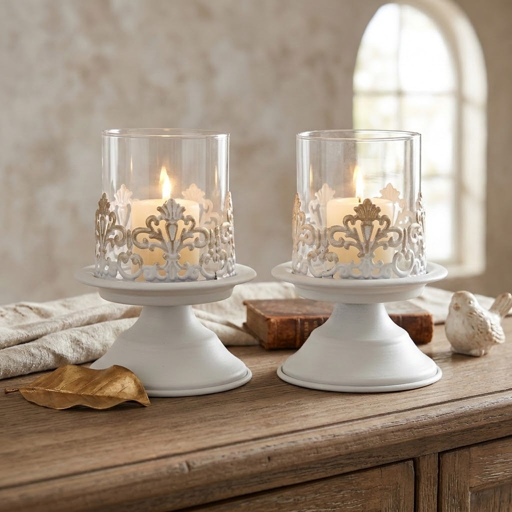 Anouk Pedestal Hurricane Candle Holder Set
