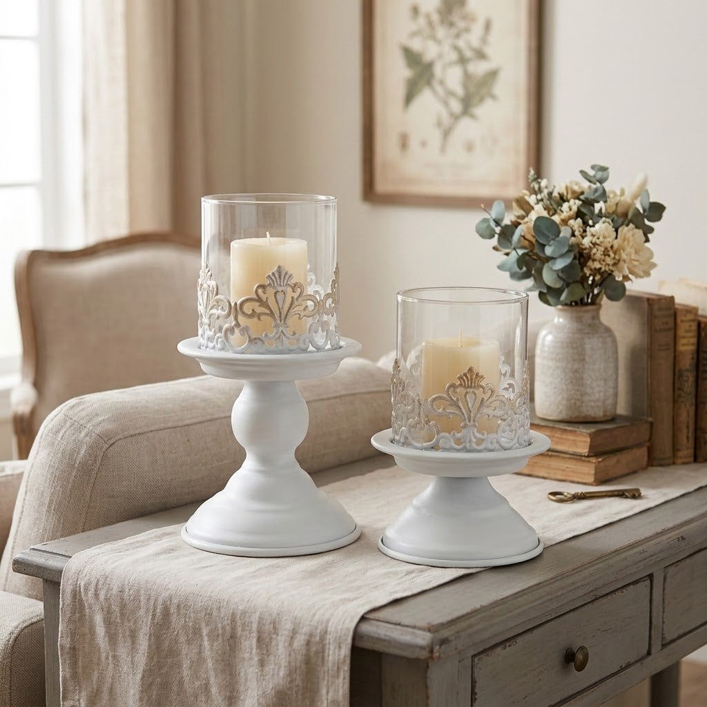 Anouk Pedestal Hurricane Candle Holder Set