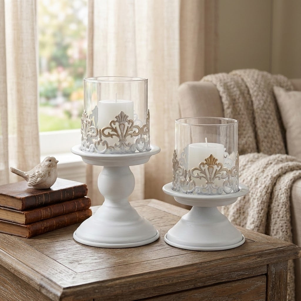 Anouk Pedestal Hurricane Candle Holder Set