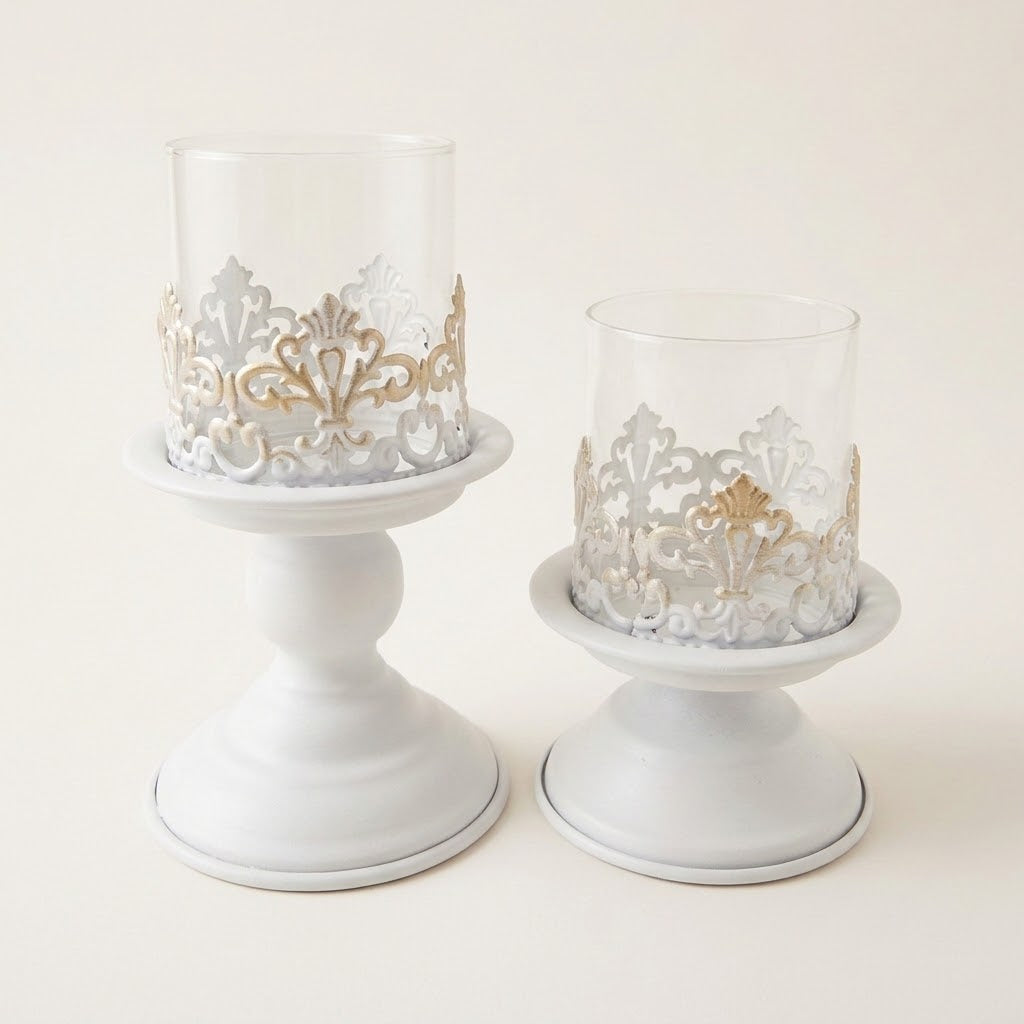 Anouk Pedestal Hurricane Candle Holder Set