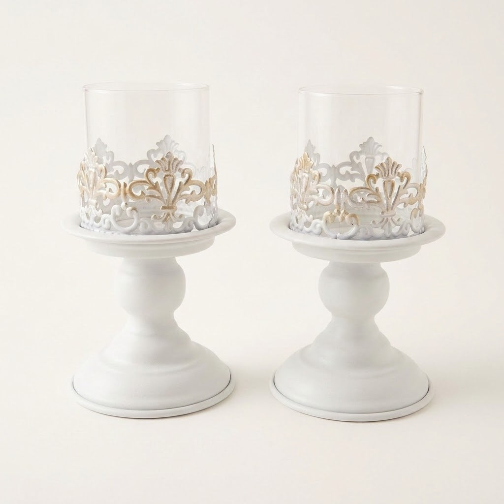 Anouk Pedestal Hurricane Candle Holder Set