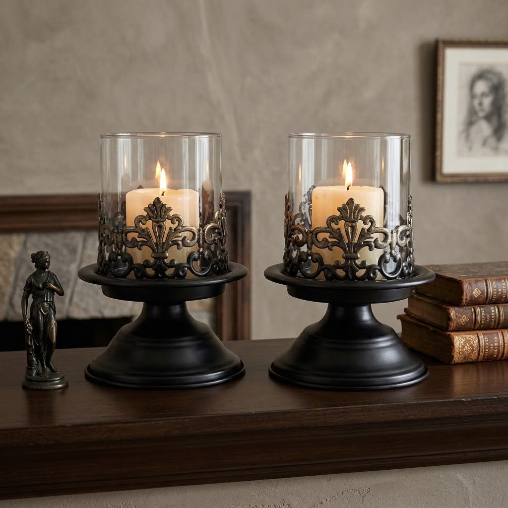 Anouk Pedestal Hurricane Candle Holder Set