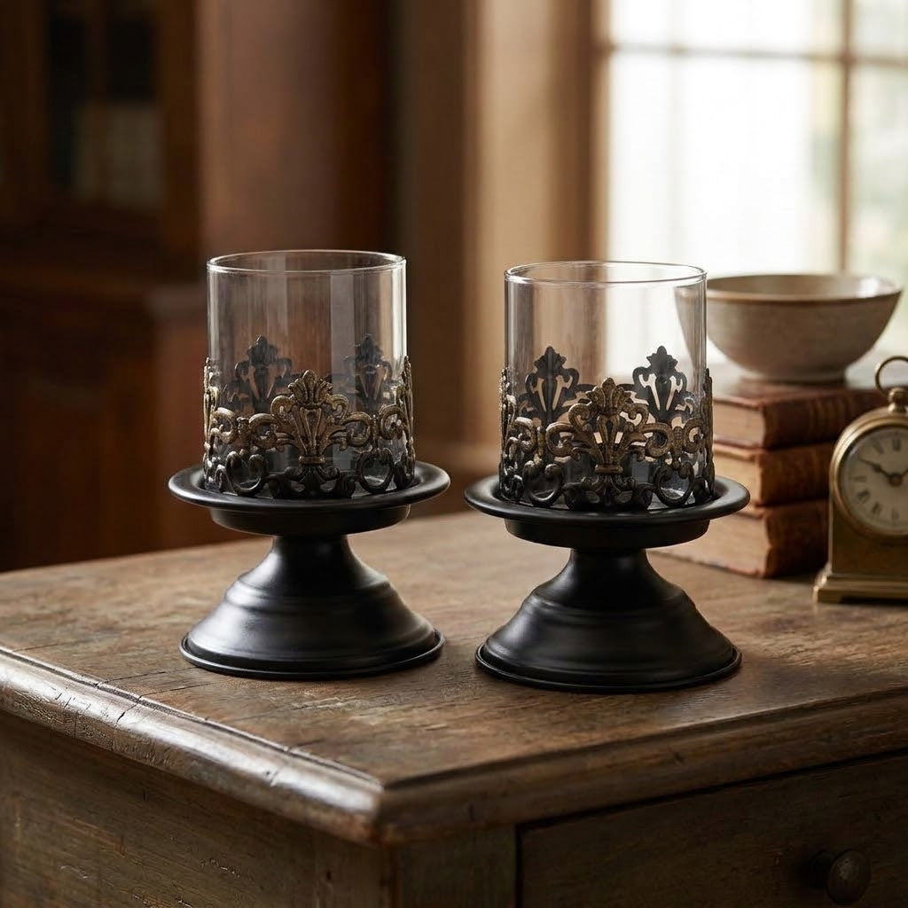 Anouk Pedestal Hurricane Candle Holder Set