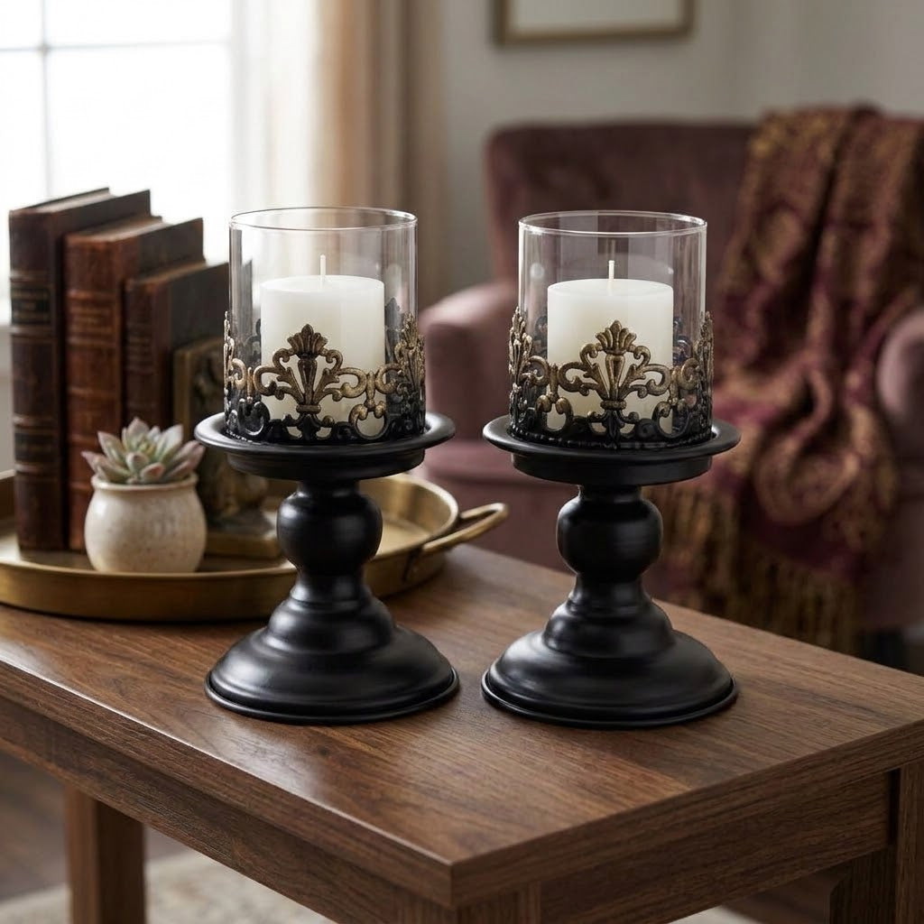 Anouk Pedestal Hurricane Candle Holder Set