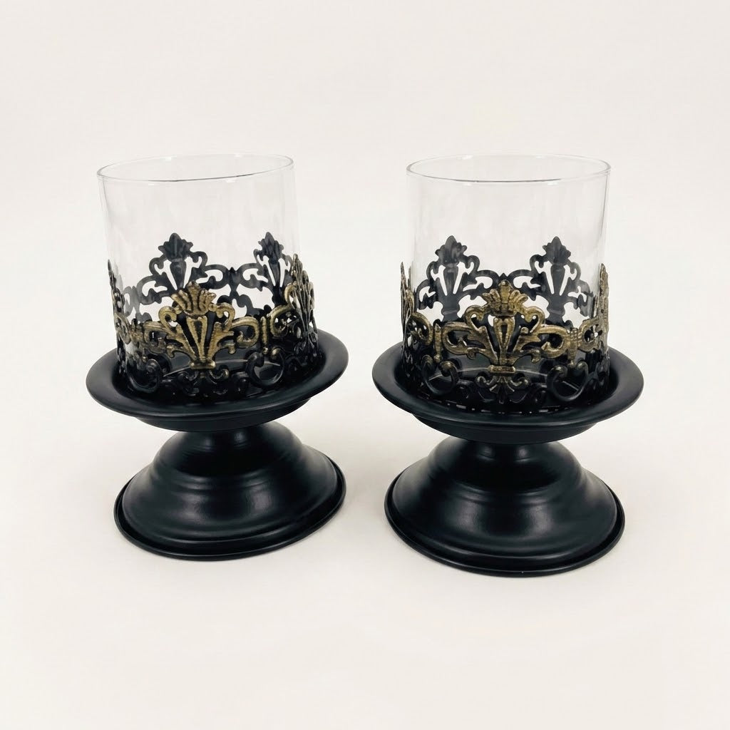 Anouk Pedestal Hurricane Candle Holder Set