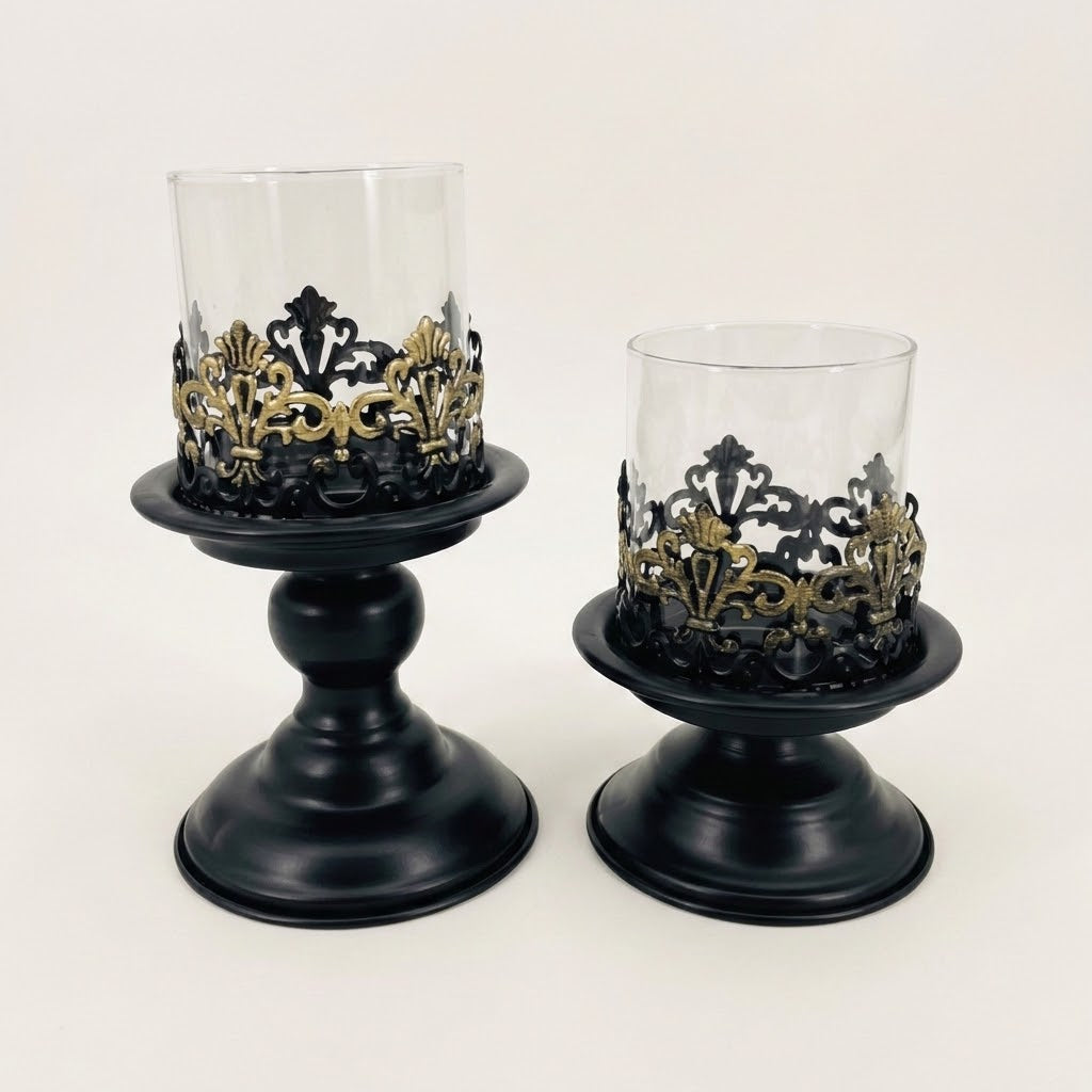 Anouk Pedestal Hurricane Candle Holder Set