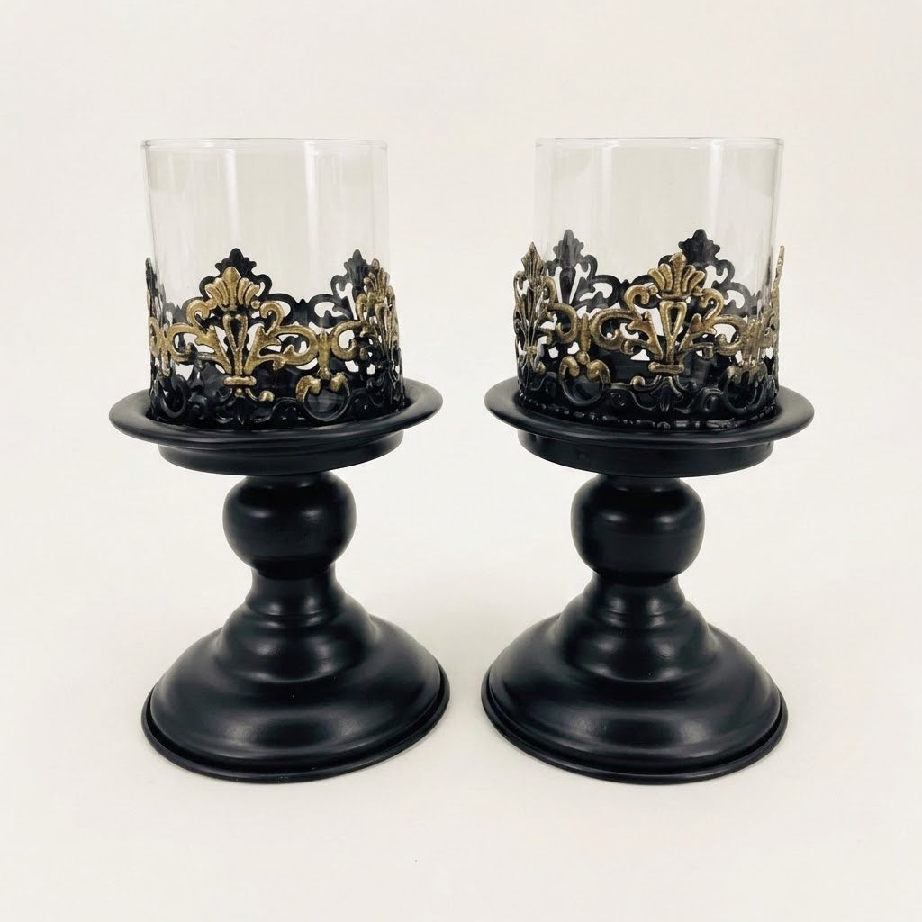 Anouk Pedestal Hurricane Candle Holder Set