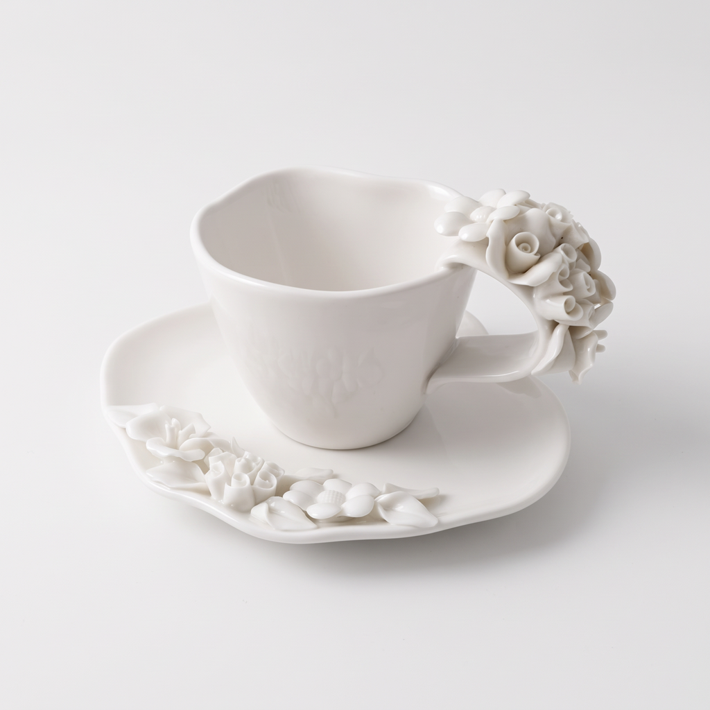 Taza de té y platillo de cerámica Galante