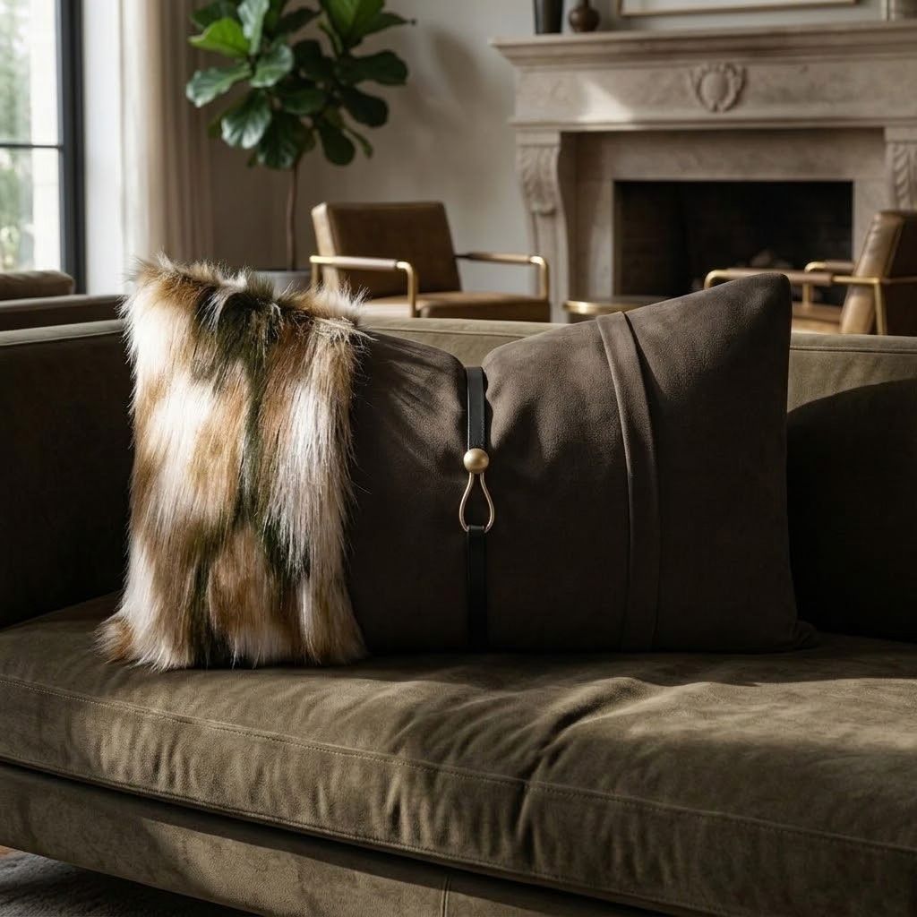 Corine Spliced Fur Throw Pillow