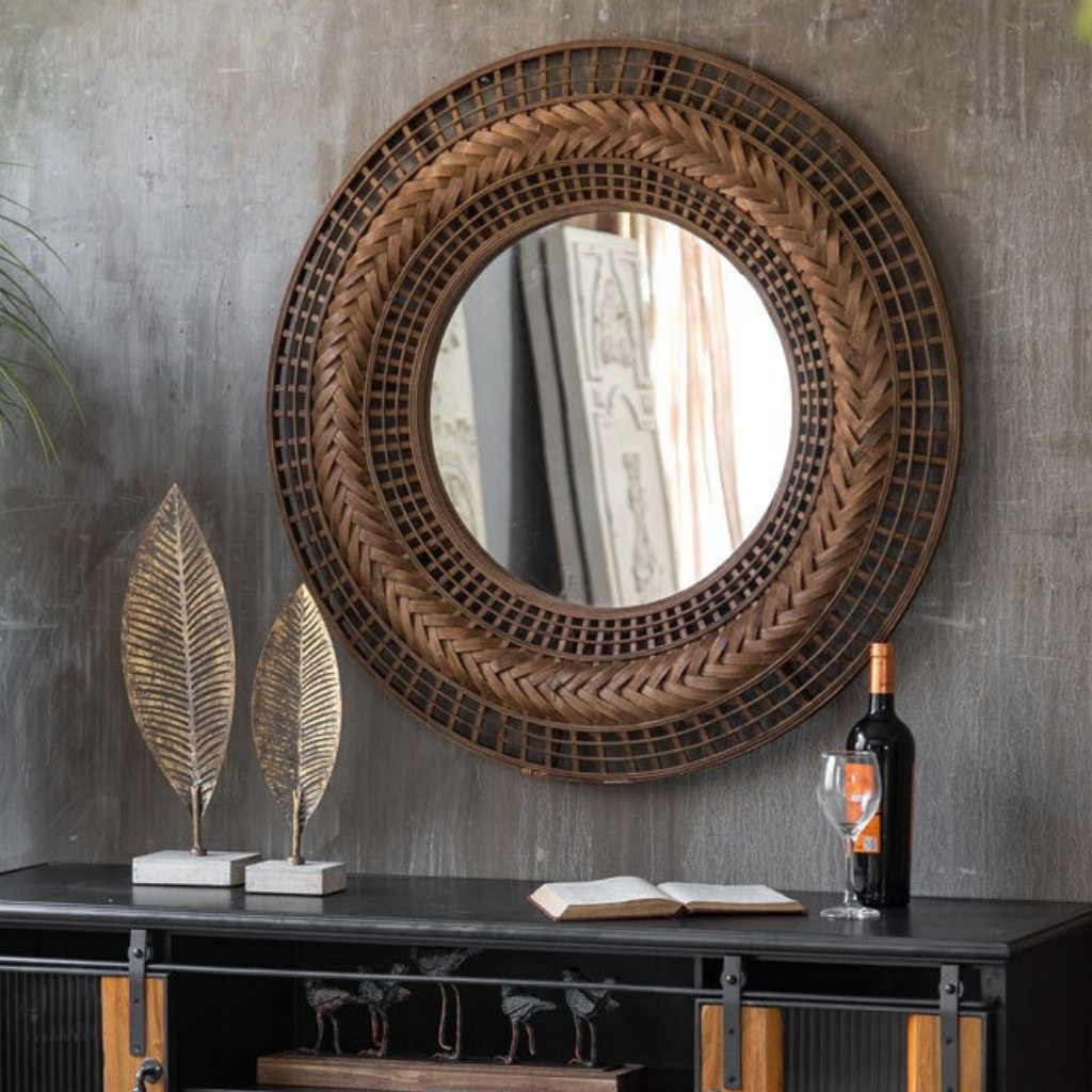 Ajiro Hand-Woven Bamboo Mirror صورة ثانوية