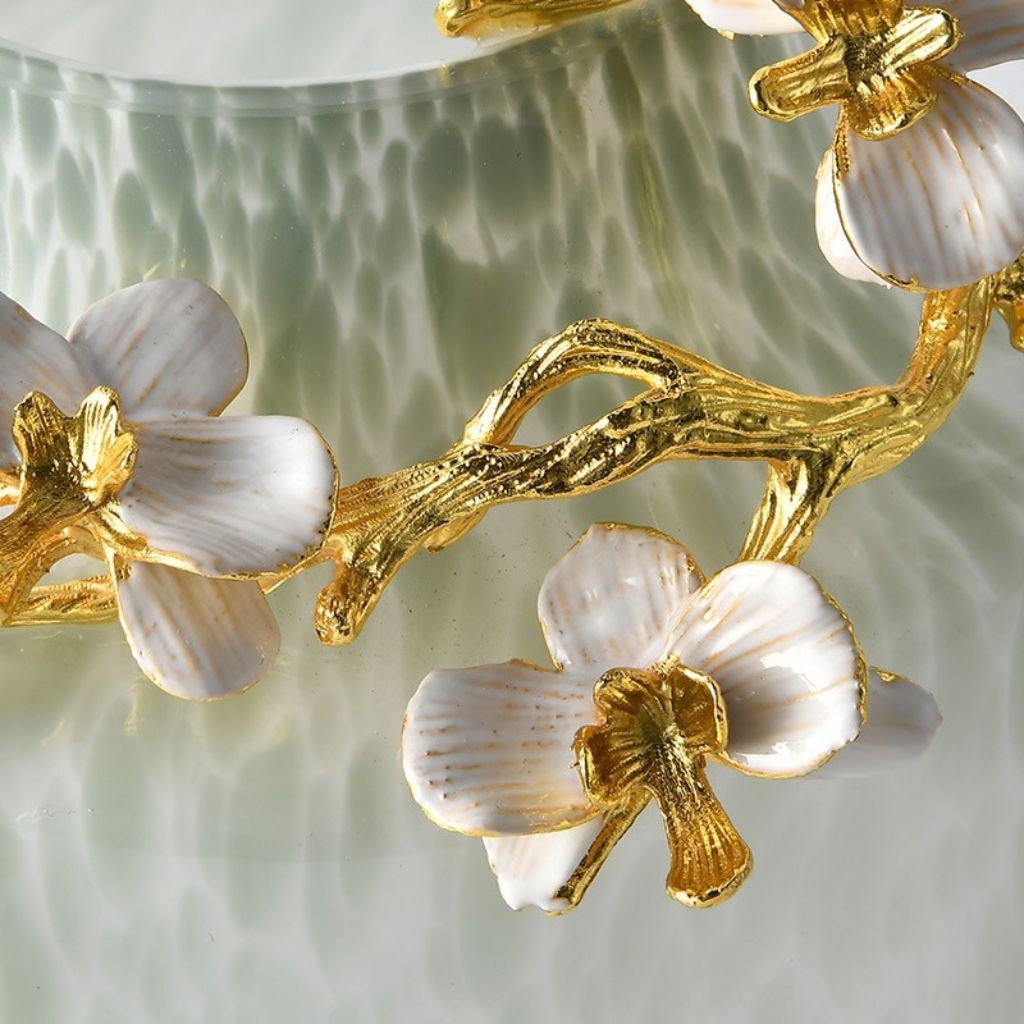 Jarrón de vidrio esmaltado con motivos florales Magnol