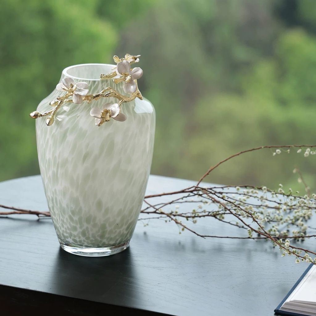 Jarrón de vidrio esmaltado con motivos florales Magnol