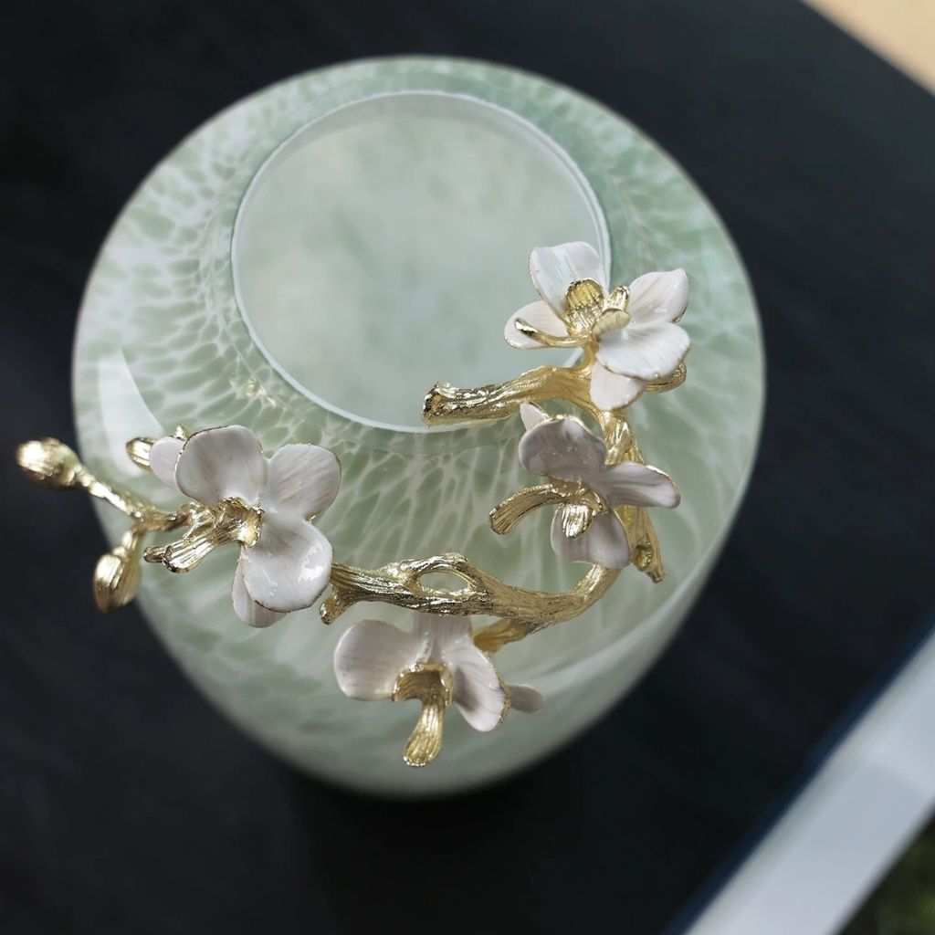 Jarrón de vidrio esmaltado con motivos florales Magnol